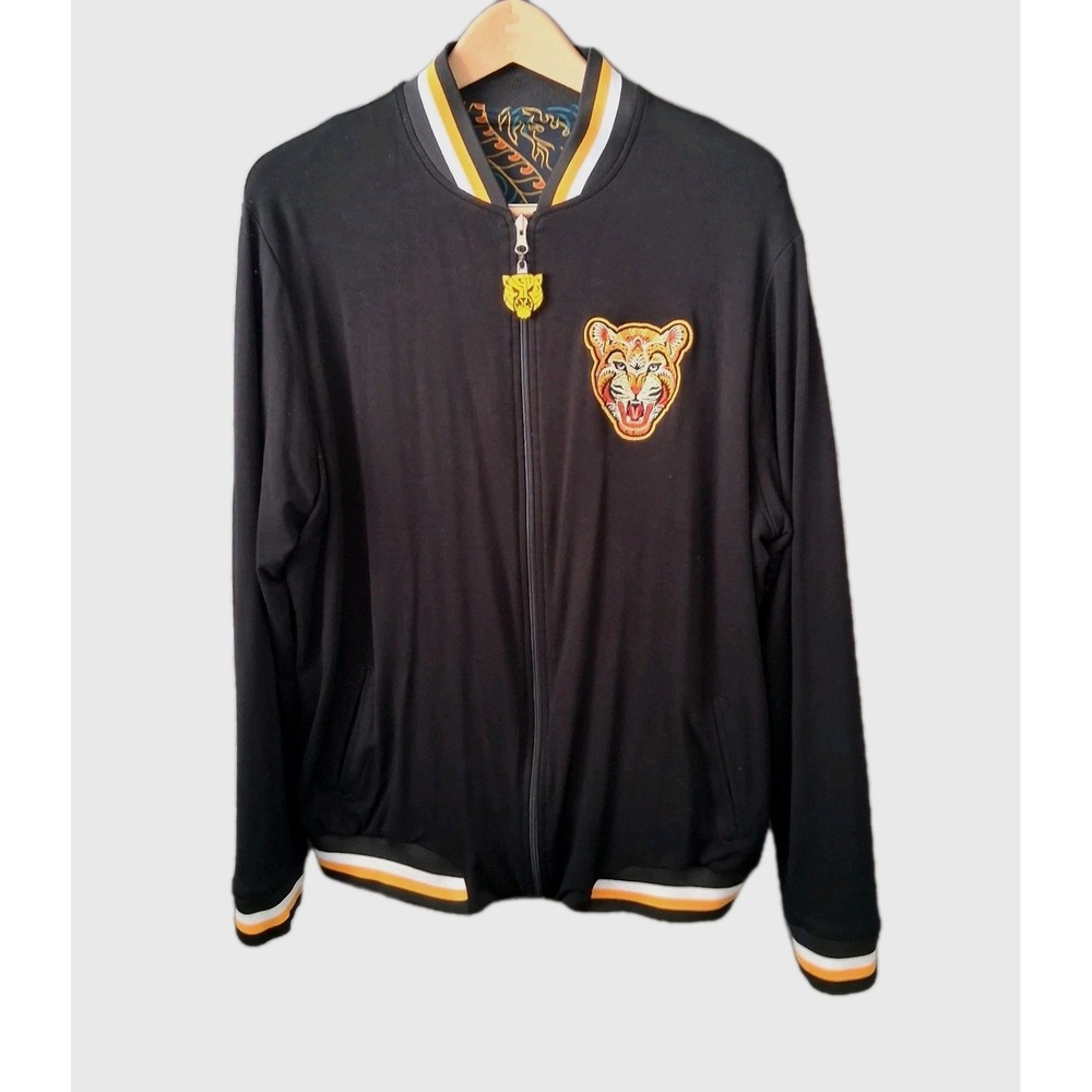 Ay Guey Jacket Men's Large Black Jaguar Reversible Casual Full Zip Track Jacket